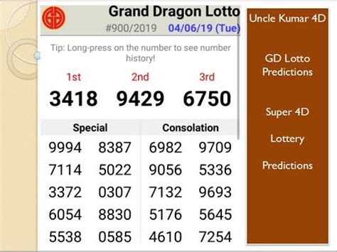 Grand dragon lotto full 4d number #grand_dragon_lotto #gd_lotto grand dragon lotto number, i give my prediction number. GD Lotto (Grand dragon) Lottery 4D prize winner Uncle ...