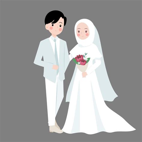 Muslim Wedding In White Dress Illustration Wedding Couple Cartoon Couple Illustration Wedding