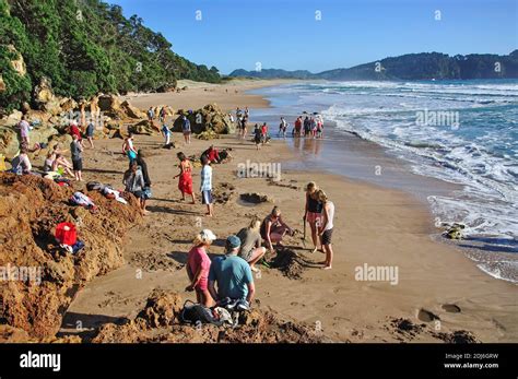 Tourists Digging Hole In Sand For Hot Water Hot Water Beach Mercury