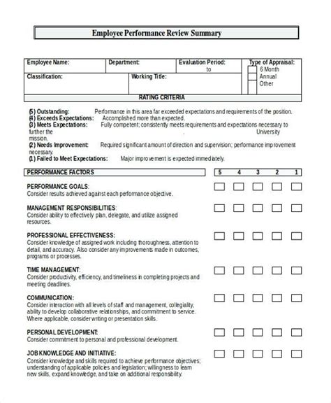 Annual Employee Review Template Employee Evaluation Form Samples