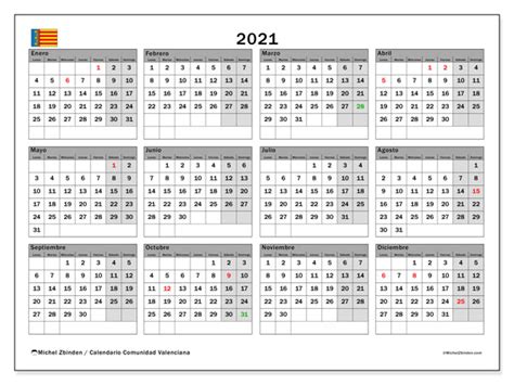 Calendario laboral de barcelona para imprimir con días festivos 2021. Calendario "Comunidad Valenciana" 2021 para imprimir - Michel Zbinden ES