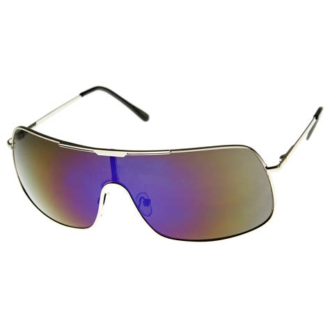 Color Mirror Single Lens Metal Wraparound Shield Sunglasses Ebay