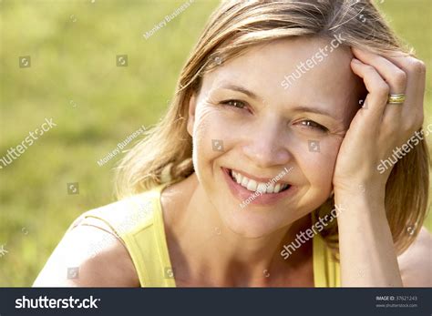 Portrait Young Woman Relaxing Countryside Stock Photo 37621243