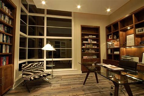 Modern Style Study Room With Recessed Wooden Bookshelves