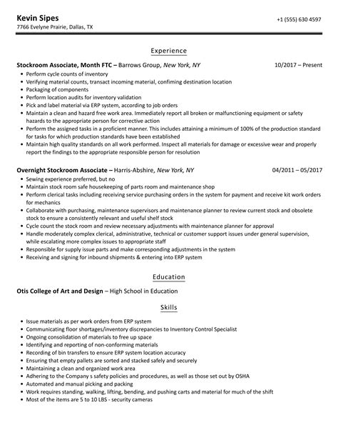 Stockroom Associate Resume Samples | Velvet Jobs