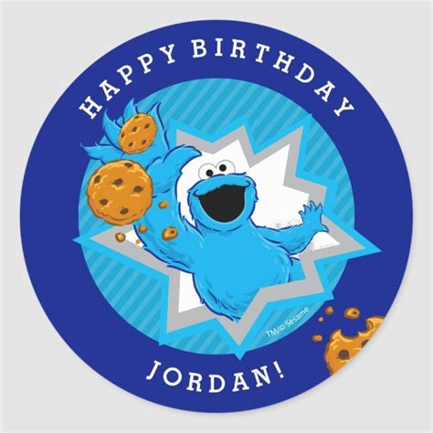 Cookie Monster Birthday Classic Round Sticker In 2020