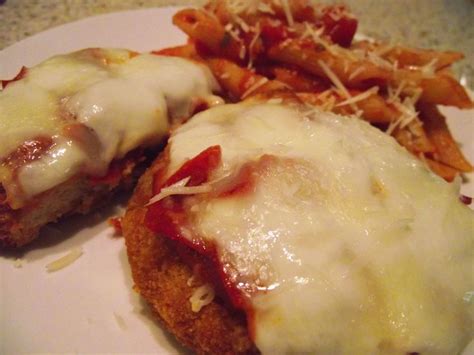 Our breaded italian style patties are uncooked. Chicken Parm. This is a total cheat. I use frozen breaded ...