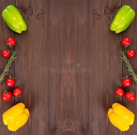 Side Frame Of Cherry Tomatoes Bell Peppers Of Different Colors And