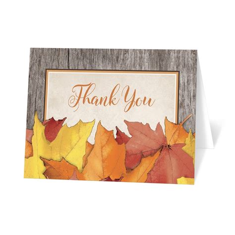 Rustic Wood And Leaves Fall Thank You Cards