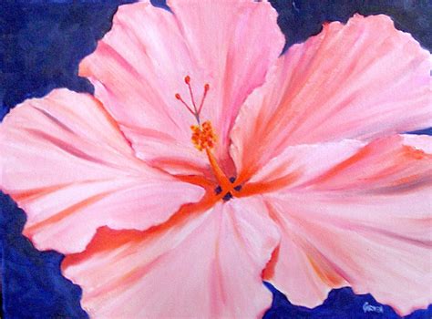 Carmen Beecher Pink Hibiscus 18x24 Original Oil Painting On Canvas