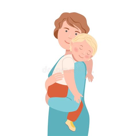 Young Mother Embracing Her Son Holding Him With Arms Vector