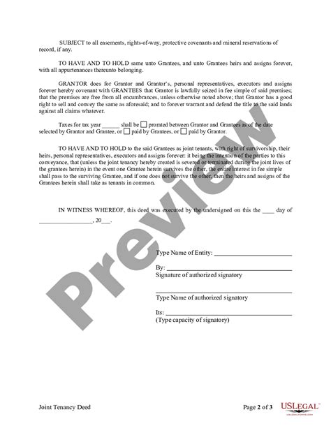 Sample Deed Joint Tenancy With Right Of Survivorship Us Legal Forms