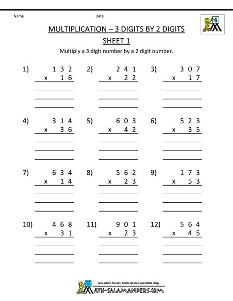 At the top of this worksheet, students are shown a dozen shapes with. multiplication printable worksheets 3 digits by 2 digits 1 ...