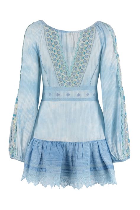 Loveshackfancy Chelie Embroidered Cotton Mini Dress In Blue Modesens