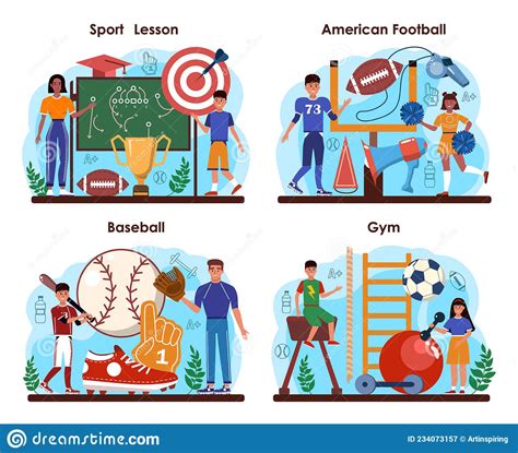 Physical Education Or School Sport Class Concept Set American Stock