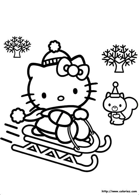 COLORIAGE  Coloriage du traineau de Noël d'Hello Kitty