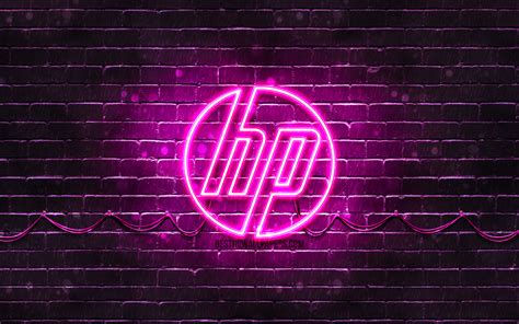 Download Wallpapers Hp Purple Logo 4k Purple Brickwall