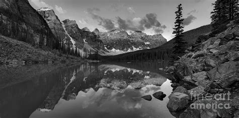 Moraine Lake Summer Sunrise Spectacular Black And White Photograph By