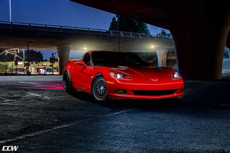 Red Chevrolet C6 Corvette Ccw Classic Three Piece Forged Wheels