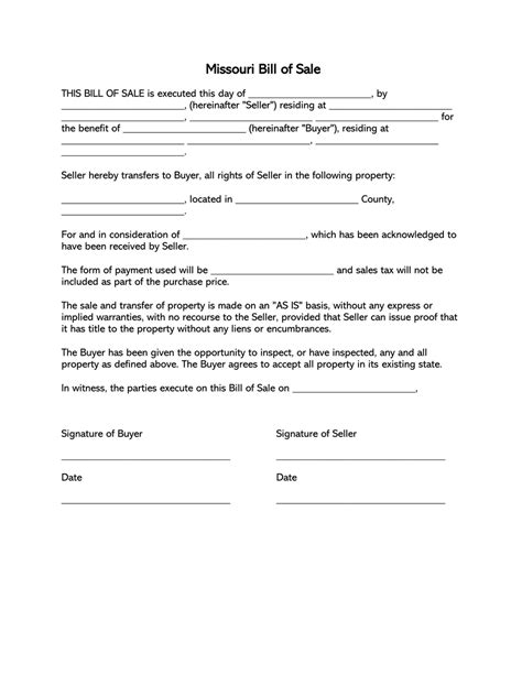 Bill Of Sale Form Missouri Waiver Of Liens Templates