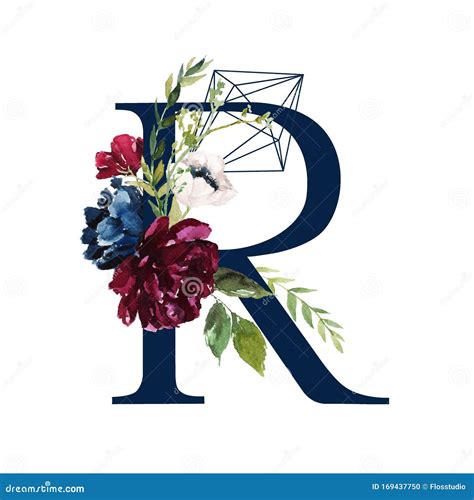 Floral Alphabet Letter R With Flowers Bouquet Composition And