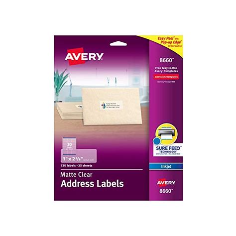 Avery Frosted Address Labels With Matte Finish 1 X 2 58 750 Clear