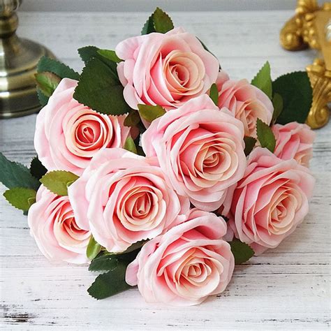 Enjoy your dream wedding with our flowers. 10 Heads Artificial Rose Flowers Real Touch Fake Rose ...