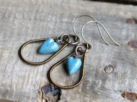 Chandeliers Wire Earrings Ceramic Heart Earrings Turquoise Etsy Uk