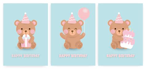 Set Of Happy Birthday Bear Cards 999554 Vector Art At Vecteezy
