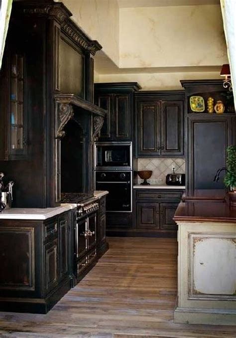 Can you resurface kitchen cabinets. Elegant Distressed Black Kitchen Cabinets With Hardwoord ...