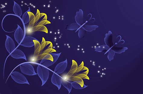 Wallpaper Illustration Flowers Purple Blue Light Leaf Flower