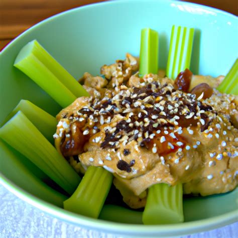 Healthy Snack Celery Peanut Butter And Raisins