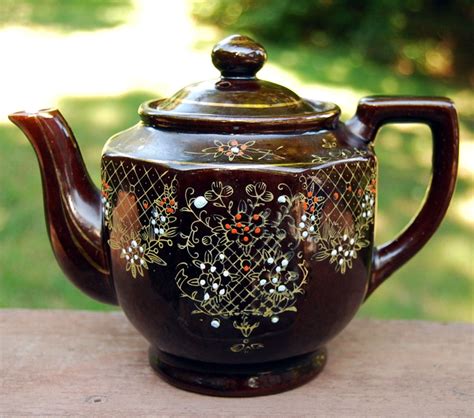 Vintage Brown Hand Painted Japanese Teapot Etsy