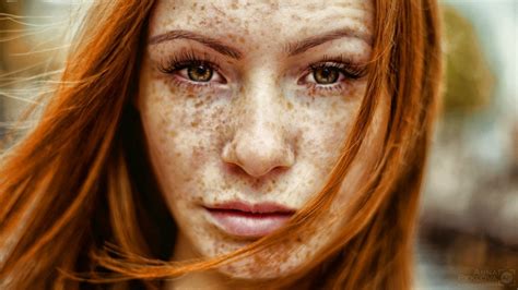 wallpaper face women outdoors redhead model long hair looking at viewer freckles windy