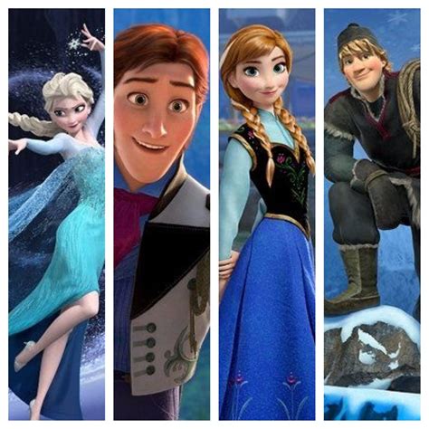 four different pictures of frozen princesses and the same character in their respective roles
