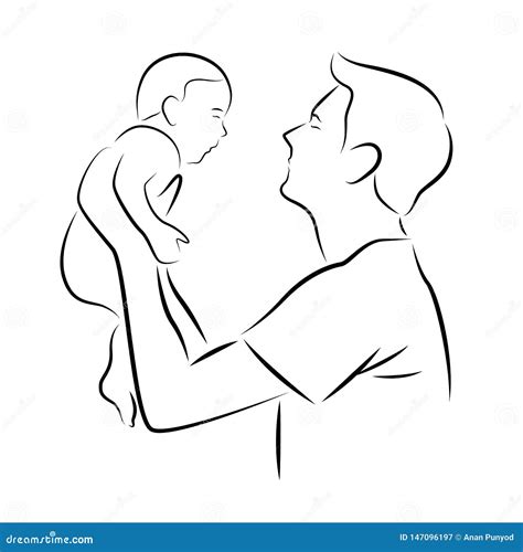 Abstract Drawing Line Father Carrying A Baby Vector Art Design Stock