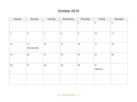 October 2014 Calendar Blank Printable Calendar Template In Pdf Word Excel