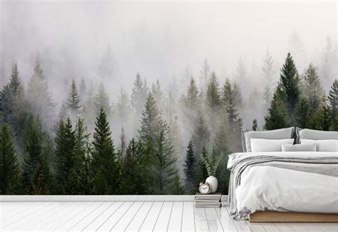 Misty Forest Landscape Mural Custom Printed Wall Murals Wallpapered