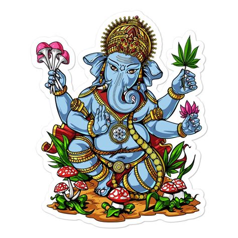 Hindu God Ganesha Vinyl Sticker Psychedelic Magic Mushrooms Etsy
