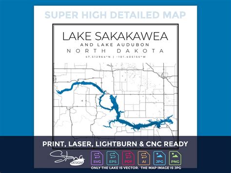 Lake Sakakawea Nd Topographical Map Print Ready Wall Decor Multiple