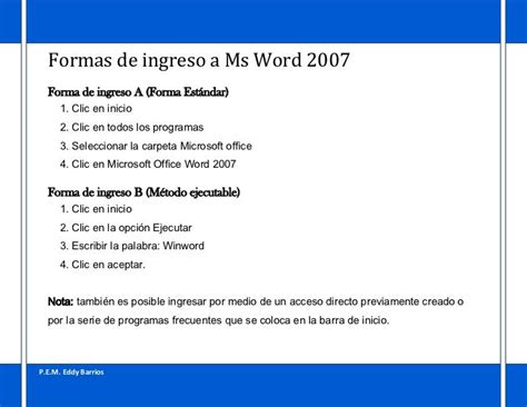 Formas De Ingreso A Ms Word 2007