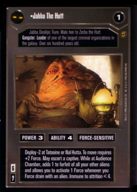 Faithfully produced from 1995 until 2001, this game gripped the trading card world with an immersive universe. Jabba's Palace Expansion Set for Decipher Star Wars Customizable Card Game | Mighty Jabba's ...