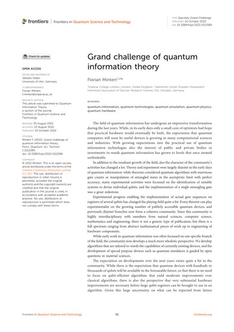 Pdf Grand Challenge Of Quantum Information Theory