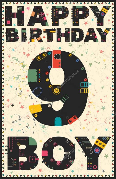 Happy Birthday Card Happy Birthday Boy 9 Years — Stock Vector