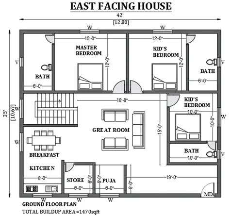 X East Facing House Plan As Per Vastu Shastra Is Given In This