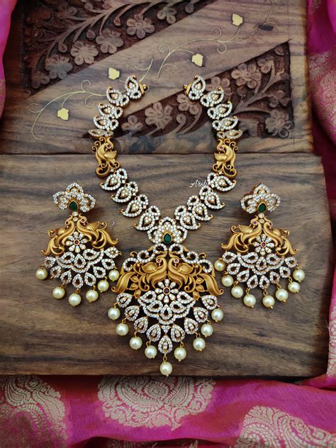 Ad Stone Mango Necklace Set South India Jewels