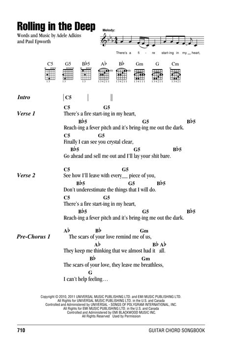 Rolling In The Deep Sheet Music By Adele Lyrics And Chords 162207
