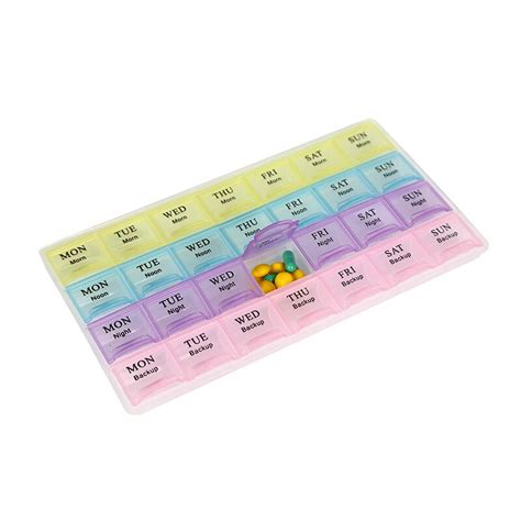 1pc 4 Row 28 Squares Weekly 7 Days Tablet Pill Box Holder Medicine