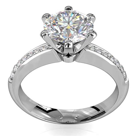 Round Brilliant Cut Solitaire Diamond Engagement Ring 6 Square Claws Set On Bead Set Band With