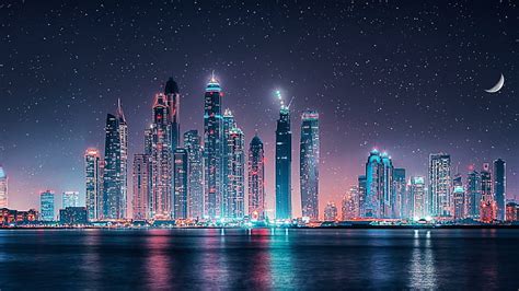 Hd Wallpaper Dubai Skyline Starry Sky At Night Ultra Hd Wallpapers For